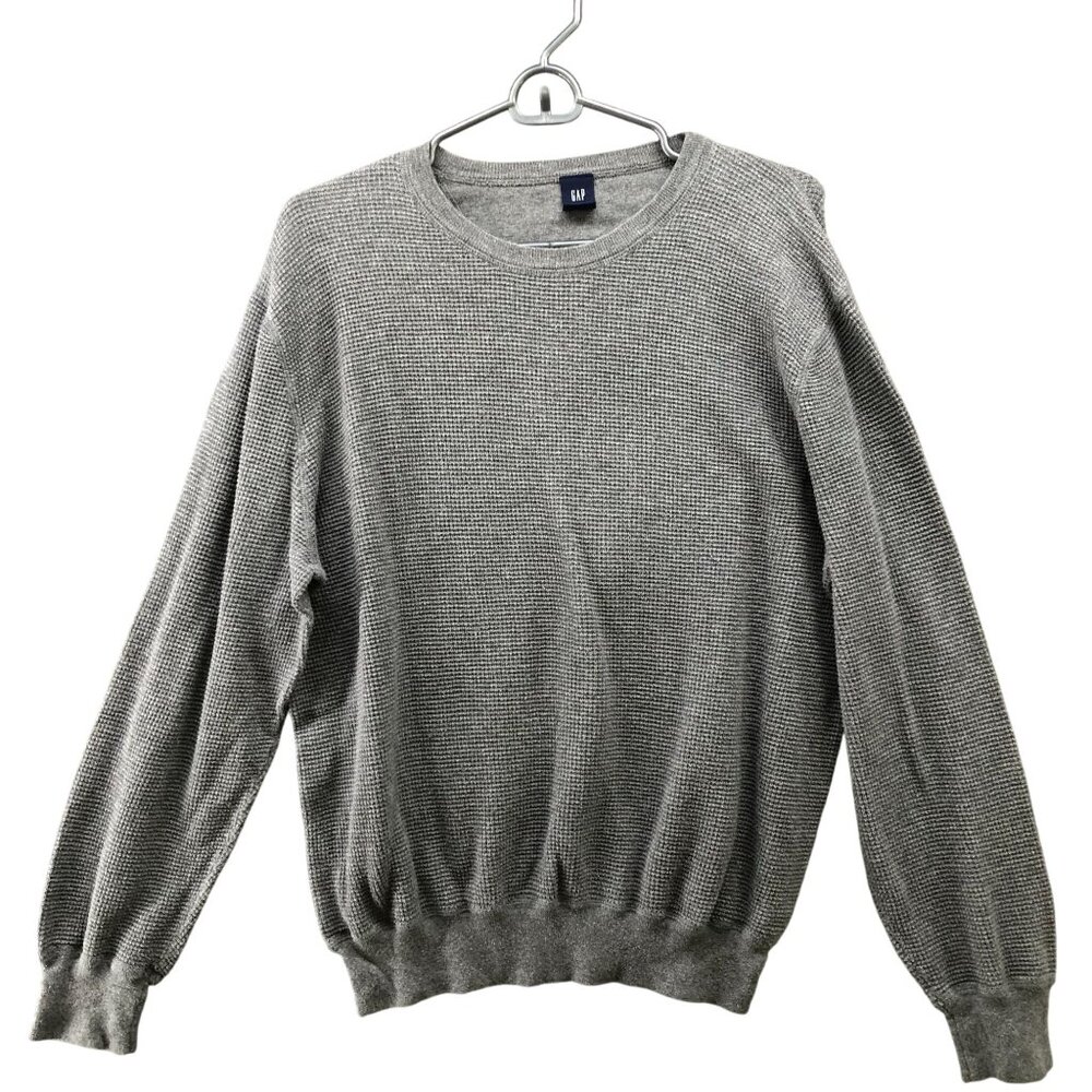 Gap Oversized Sweater Womens L Gray Crewneck Waffle‎ Knit Relaxed Cotton